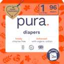 Pura Hypoallergenic Diapers, Size 1 (4-11lbs), Newborn, Totally Chlorine Free, Wetness Indicator, Suitable for Sensitive Skin, Soft Organic Cotton Comfort, Overnight, 3 Packs of 32 (96 Baby Diapers) (Size 1 (96 Diapers))
