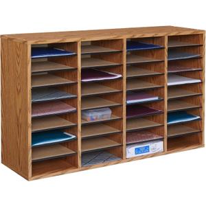 Safco Literature Organizer, 36 Compartments, Office and Classroom Mailbox with Adjustable Shelves, Wood Paper and Mail Sorter, Medium Oak (Light Brown)