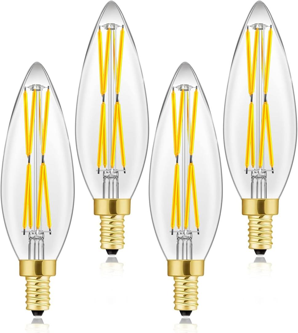 E12 Candelabra Light Bulbs 8W,Equal 100 Watt Dimmable Led Bulbs,4000K Daylight Led Candle Bulb,Chandelier Light Bulbs 4.85In,850lm,4-Pack
