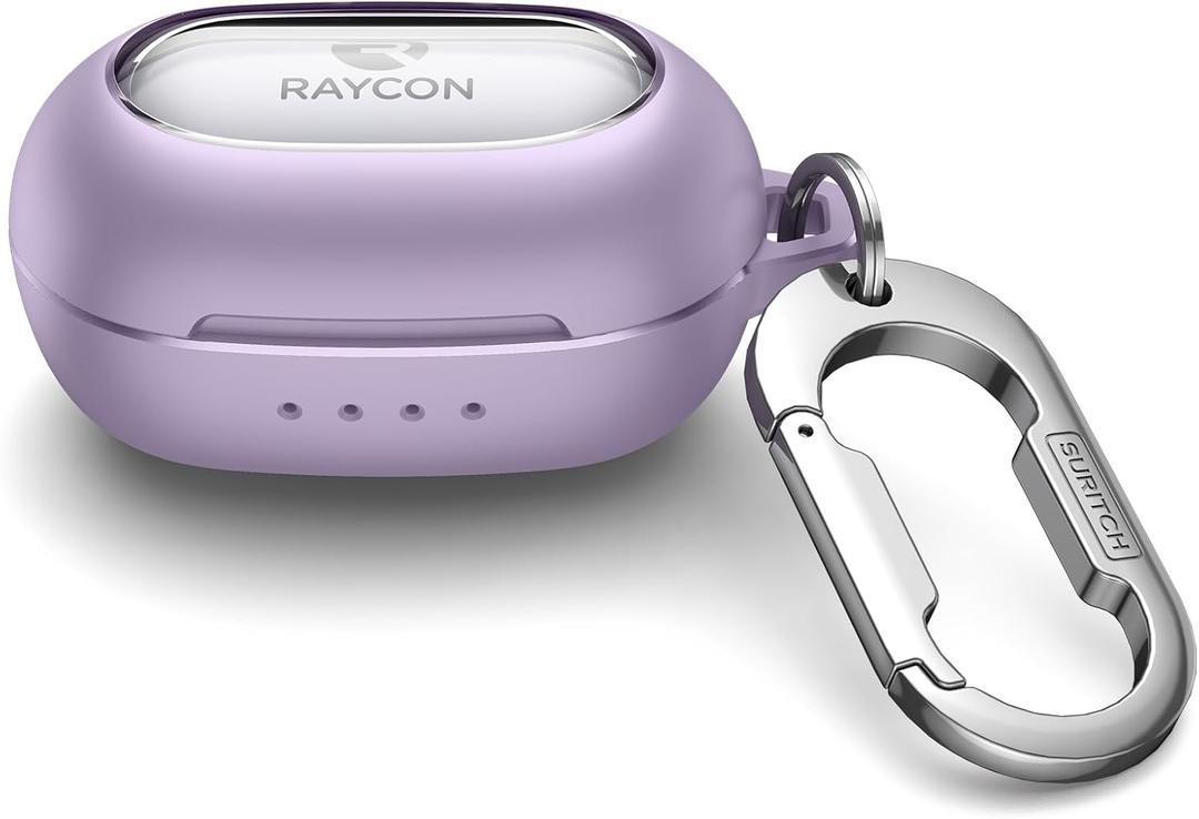 SURITCH Case for Raycon Everyday Earbuds Classic Headphones, Shockproof Magnetic Case for Raycon Bluetooth Headset True Wireless Earbuds, Protective Cover with Magnetic Lid Lock & Carabiner, Purple
