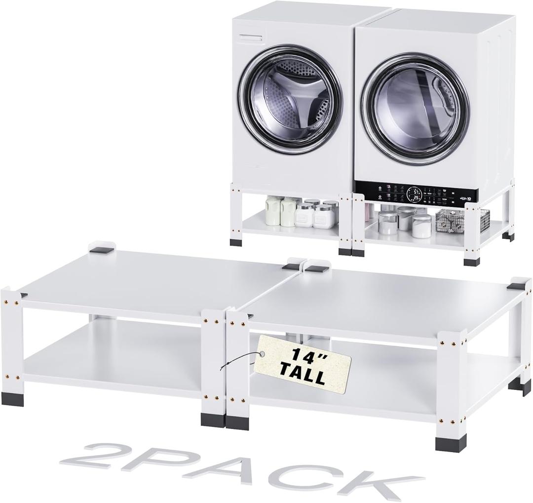 2 Pack Laundry Pedestal for Washer and Dryer, 28" Steel Washing Machine Base with Storage Shelf, 800Lbs Capacity Washer and Dryer Stand