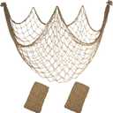 10x5 Feet X-Large Fishing Net Decor for Party - 2 Pack Brown Fish Net Decorations Under The Sea Hawaiian Pirate Beach Party Decorations, 3mm Cotton Fishnet Ocean Nautical Themed Wall Table Decor (Caramel)