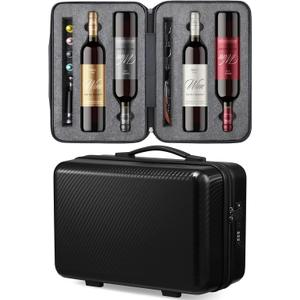 Wine Travel Suitcase for 4 Standard Wine Bottles - 360-degree All-around Protection Bottle Luggage for Airplane, Car, Outdoor Carrying - Impact Resist, Sturdy, Waterproof Wine Bottle Protector Case