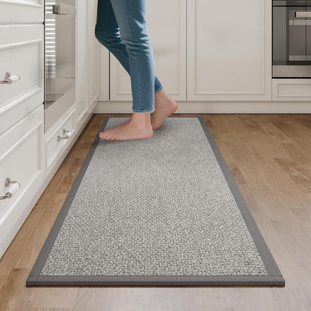 YDKGL Kitchen Rugs Non Slip Washable, Super Absorbent Kitchen Mats for Floor, Rubber Backing Jute-Like Braid Kitchen Sink Mat Runner Rug Standing Mat, Easy to Clean, Gray 17"x47"