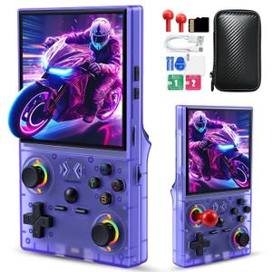 UYTGXEN XF40V Retro Handheld Game Console with 2*Detachable Long Joysticks, 4.0-Inch HD IPS Screen Retro Gaming Console, Preloaded Classic Games with Multiple Emulator, Pocket Video Gaming (Transparent Purple)