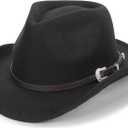 Womens Western Cowboy HatRoll Up Cowgirl HatsWide Brim Fedoras Hat with Belt Buckle (Medium)