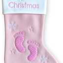 Heart's Sign Baby's First Christmas Stocking 2025 Footsteps | My First Christmas Baby Boy and Baby Girl | Newborn Stockings Xmas Ornaments (Pink)