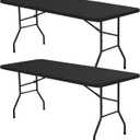 6ft Fitted Tablecloths Rectangle - 2 Pack Outdoor Picnic Table Covers with Elastic, Washable Folding Table Protector for Party Camping Vendor Booth, 30x72 Inch, Black