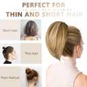 Clip on Ponytails for Women - 10 Inch Short Ponytail Extension, Straight Pony Tails Hair Extensions, Synthetic Hair Extensions Ponytail, Clip in Ponytail (Dark Blonde with Beige Blonde Highlights)