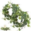 Cabilock 2Pcs Artificial Eucalyptus Candle Rings Wreath, Pillar Candles Holder Wreaths Greenery, Green Leaves Decorative Easter Table Centerpiece for Home Decor