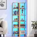 TUTOTAK Corner Shelf with LED Light, 6-Tier Corner Bookshelf for Small Space, Narrow Display Corner Shelf Stand with Storage Rack, for Living Room, Bedroom, Natural BS08BN006L