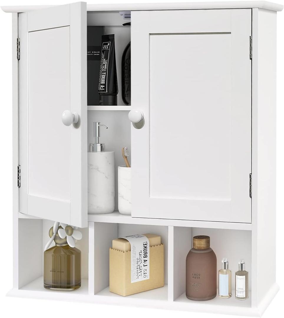 TaoHFE White Bathroom Wall Cabinet with 2 Door Adjustable Shelves,Over The Toilet Storage White Wall Mounted Medicine Cabinets for Bathroom Laundry Room Kitchen