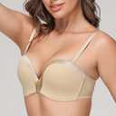 Joktty Women's Wireless Strapless Bra Push Up Lightly Padded Bandeau Bras NonSlip Silicone Smoothing Convertible Bralette(Nude, 34C)