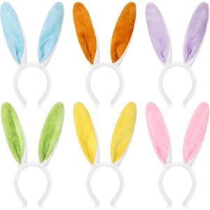 WILLBOND 6 Pieces Halloween Plush Bunny Ears Cute Bunny Headband for All-age Costume Cosplay Easter Christmas (Macaron Color)