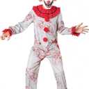 Killer Clown Costume for Kids,Scary Clown Jumpsuit and Afro Red Hair Mask for Boys Halloween (4-6 years old)