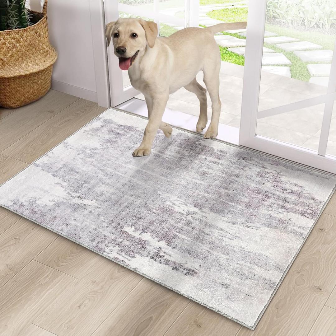 Door Mat, Front Indoor Door Mat Faux Wool Non-Slip Entryway Rug Absorbent Abstract Throw Rug for Indoor Entrance Hallway Laundry Room, High Traffic Areas, 20X32 Inches, Gray Washable (1'8" x 2'8" (Rectangular))
