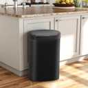 BestOffice | 13 Gallon Plastic Trash Can with Lid | Dark Black | Automatic Touchless Garbage Can | Odor Control | Modern Oval Design | Easy to Clean | Fits Any Kitchen, Bathroom, Office or Home