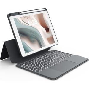 CHESONA Rugged Keyboard Case for iPad 9th 2022/8th/7th Generation, Magnetic Detachable Case, Premium Trackpad, 15-180 Adjustable Stand, Portrait/Landscape Backlit Keyboard for iPad 10.2-inch, Gray