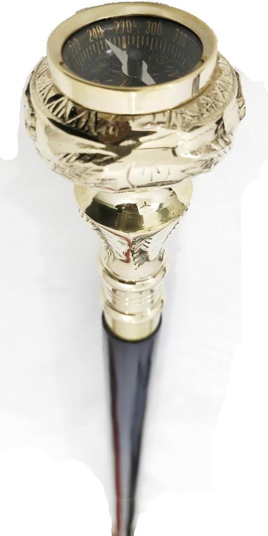 Generic Gentleman's Walking Stick with Compass on Top Wooden 36" Victorian Handle Designer Antique Wooden Compass Handle Walking Cane for Men/Senior/Women (Compass)