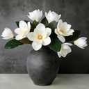 YLOLUL 6 Pcs Artificial Magnolia Flowers Stems White Magnolia Long Stem Flower Faux Creamy Grandiflora Buds with Green Leaves for Tall Vase Realistic Table Centerpiece Indoor Decoration