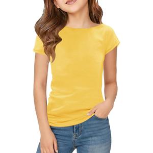 Floral Find Girls Raw Cut Cap Sleeve Tee Summer Boat Neck Lightweight Tops Cute Basic T-Shirts, Ginger Yellow, (XXL)