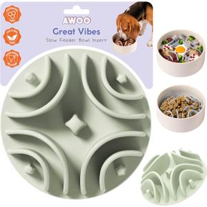 Awoo Great Vibes - Silicone Slow Feeder for Dog Bowls Over 5.5 Inches - Non-Slip, Wet and Dry Food-Compatible Pet Dish with Suction Cups - Extends Mealtime for Fast Eaters - Dishwasher Safe (Sage)