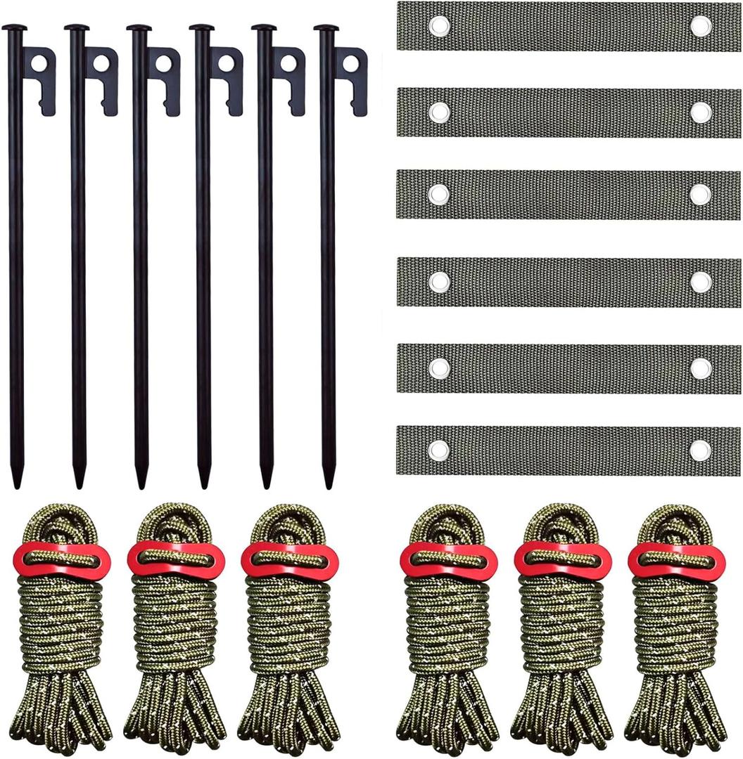 Tree Stake Kit, Heavy Duty Garden Stakes Kit Including 6 Pieces 11.8 Inches Steel Tree Stakes, 6 Pieces 15.8 Inches Tree Straps and 6 Rolls 13.1 Feet Ropes (6sets-Trees-Stake)
