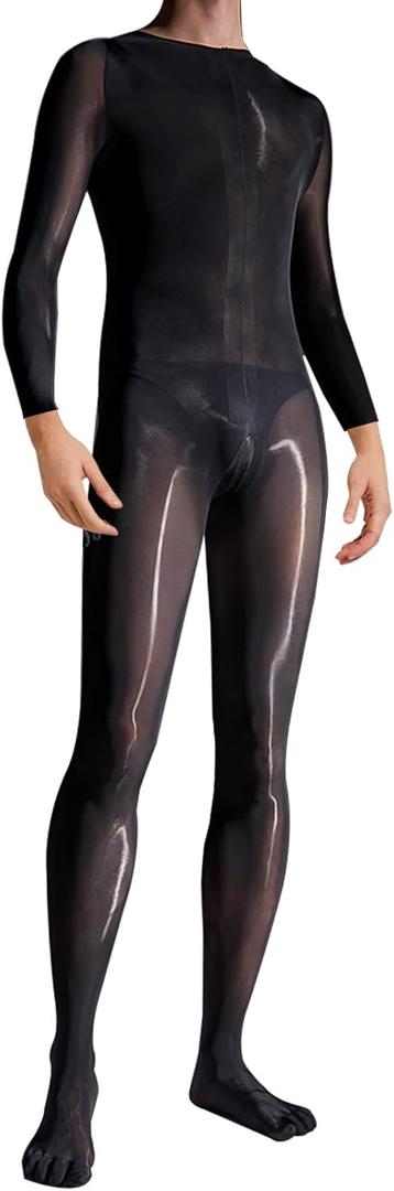 HTRUIYA Men's Bodystocking Shiny Pantyhose Full Body Stocking for Men Body Stockings Sexy (Black)