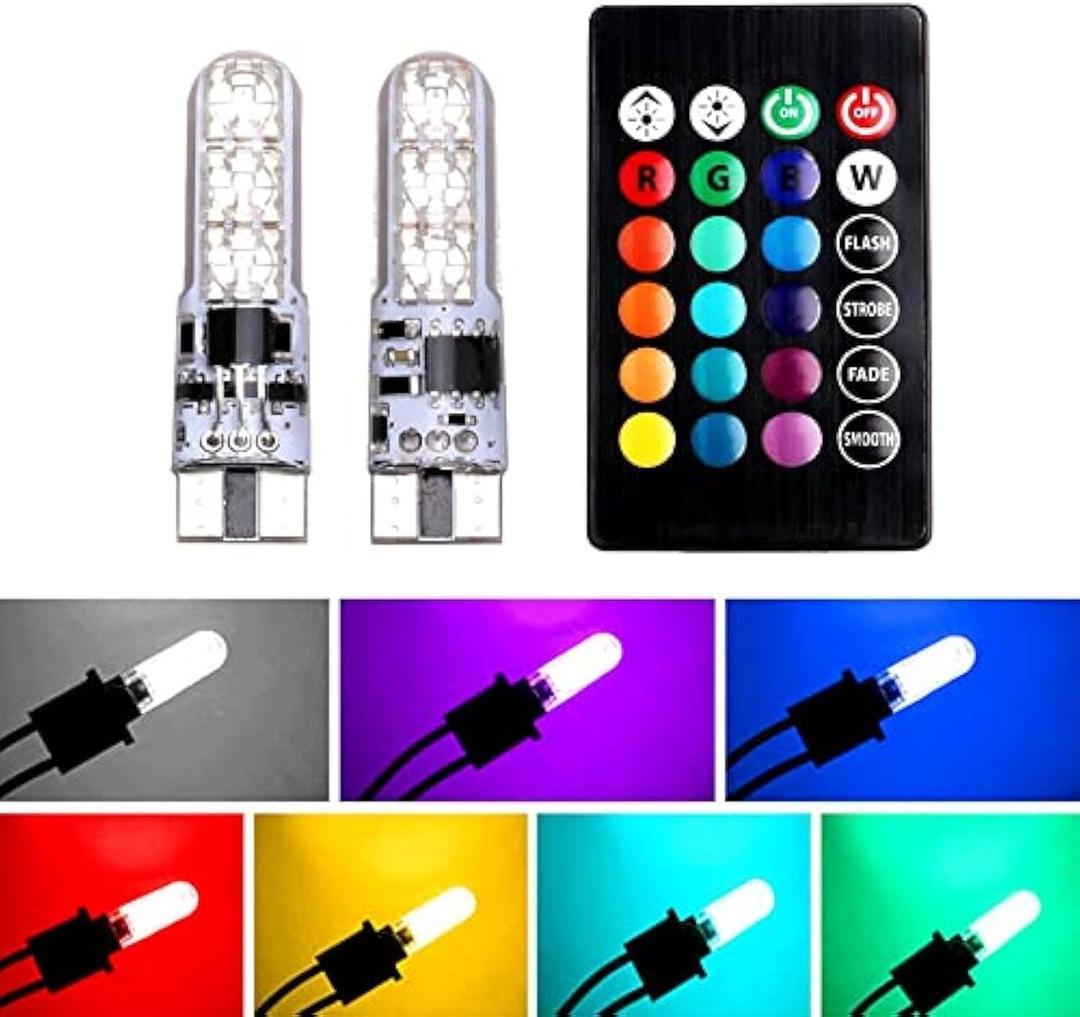 Car T10 RGB LED Bulb Width Light with Remote Control W5W 194 168 2825 Strobe Light 16 Colors 5050 Wedge Replacement for Car Interior Map Dome Door License Plate Light Reading Lights (2PCS)