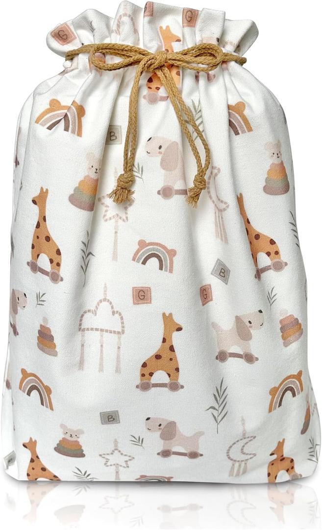 Gather & Knot Drawstring Gift Bags | Premium Canvas | 20" Large Gift Bags | Reusable Fabric Wrap for Baby Shower, Birthday, Gender Reveal, Neutral | Boho Toy Flat Bottom