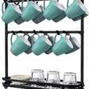 FANGSUN Large Coffee Mug Holder Stand Countertop, Tree Rack for 14 Mugs, 2 Tier Counter Display Storage, Metal Wire Tea Cup Holder for Coffee Station Kitchen Organizer, Not Included Mugs