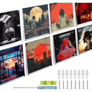 12-Inch Clear Acrylic Vinyl Record Shelf Wall Mount, 8-Pack Floating Album Display for Vinyl Records, Books, and Dcor  Perfect for Living Room, Bedroom, Bathroom, or Kitchen,