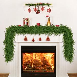 6FT Norfolk Pine Garland, Real Touch Artificial Greenery Garland, Flexible and Fluffable Christmas Garland Decorations for Mantle, Table, Staircase, Fireplace, Wall (6 Feet)