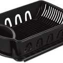 Sterilite Large 2 Piece Sink Set, with Drainboard for Drying, Holds Clean Dishes in the Kitchen such as Plates, Cups, and Silverware, Black, 6-Pack