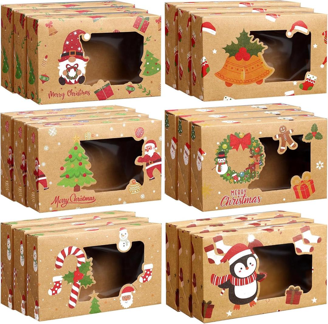 36 Pcs Christmas Cookie Boxes with Clear Window, Holiday Bakery Box Goodie Box Candy Boxes Treat Containers for Food Cupcake Brownies Donuts Gift Giving, 6 Designs(Novel) (7.9x4.9x2.4 Inch)