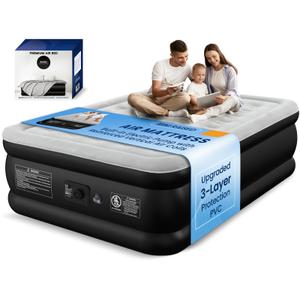 Queen Air Mattress with Built-in Pump, Heavy-Duty 800 lbs Support, 48-Hour Leak-Tested, Upgraded 3-Layer Protection PVC, 3 Min Fast Inflation, Portable Air Bed for Home, Guest & Camping
