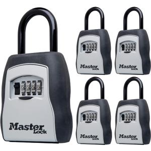 Master Lock Key Lock Box with Code, Outdoor Lock Box for Realtors, Property Managers and Landlords, Ideal for Short-Term Rentals, Key Safe Holds 5 Keys, 5 Pack, 5400EC5 (Black)