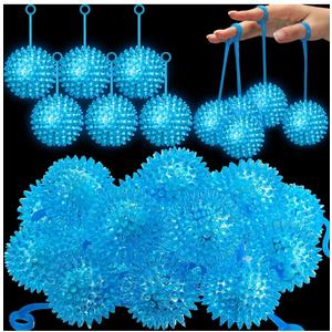Sotiff 18Pcs Light up Ball Spiky Bouncy Toys LED Flashing Squeaky Sensory Ball Stress Rubber Relief Massage Glow Toy for Carnival Baby Shower Party Easter Goodie Bag Girls Boys Grad Gift(Blue
