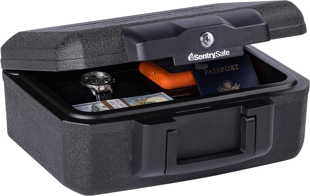 SentrySafe Fireproof Money Safe with Key Lock, Black Lock Box with Portable Carrying Handle for Travel, Exterior: 14.3 in. W x 11.2 in. D x 6.1 in H, 1200