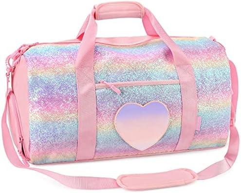 mibasies Dance Bag for Girls Duffle Bag Kids Overnight Travel Sleepover Bags with Shoes Compartment Large
