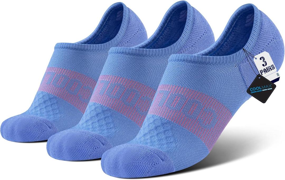 BRISIRA Coolmax Bamboo Viscose Compression No Show Socks Moisture Wicking Cushion Short Low Cut Ankle Athletic Sock for Golf (6-8.5, 3 Pairs Skyblue Heel Grips)