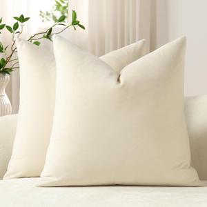 DEZENE Throw Pillow Covers 20x20 Cream: Pack of 2 Cozy Soft Velvet Square Modern Luxury Decorative Throw Pillow Cases for Sofa Couch Living Room Bed Home Decor (Vanilla Ice)