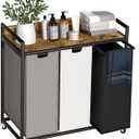 Herture Laundry Hampers with Shelf, Laundry Basket 3 Section, Laundry Sorter with Pull-Out Removable Large 3 Color Bags and Movable Wheels, Metal Frame, 3 x 15.87 Gallons (60L), Rustic Brown PF04XLN