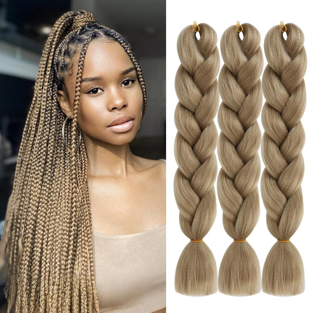 Natural Blonde Braiding Hair Extensions Honey Blonde Braid Crochet Twist Hair Synthetic High Temperature Fiber for Women 24 Inches 100g/bundle (3 Bundles/Pack,Color:27#)