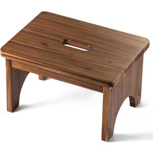 Wooden Step Stool, 9in One Step Stool for Adults, Wooden Beside Step Platform with 550 Load Capacity, Heavy Duty/Portable/Nonslip/Durable Construction Safe Step Support for Bedroom/Home Kitchen (Rich Walnut)