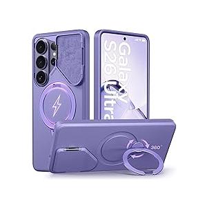 GolbinBox 360 Adjustable Magnetic Stand for Samsung Galaxy S26 Ultra Phone Case, Flip Camera Cover for Lens Privacy, Matte Anti-Slip Grip, Shockproof Protective for S26 Ultra Case, Hyacinth(  clear)