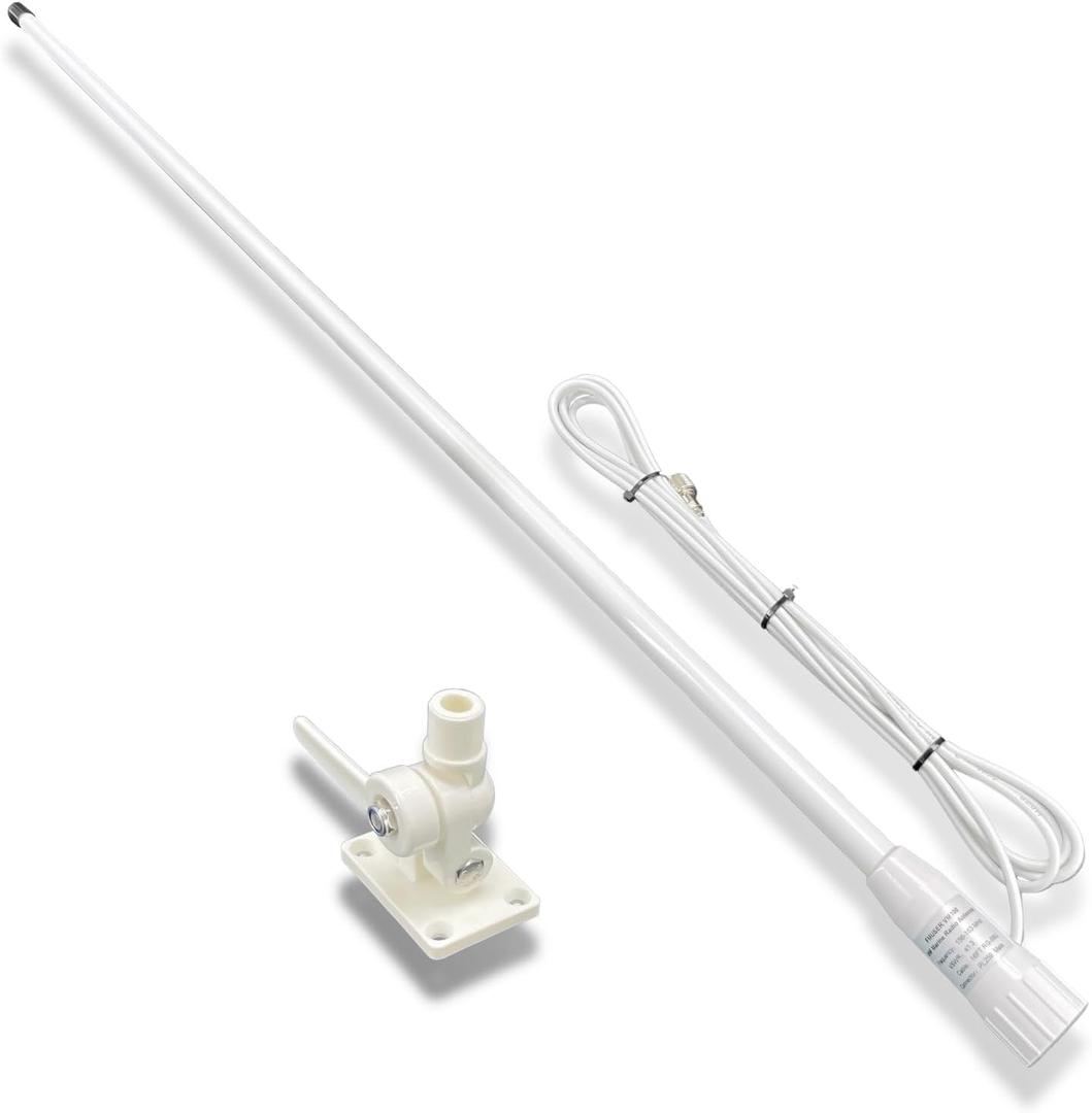 VM100 VHF Marine Radio Antenna,44 Inch Waterproof Fiberglass Boat Antenna with Adjustable Ratchet Fixed Mount and 16 ft RG-58U Cable
