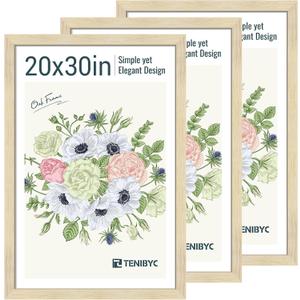 20x30 Poster Frame Set - 3 Pack - Natural Oak Wood - Display Wall Posters, Gallery Displays, Large Photos & Puzzles - Wall Decor