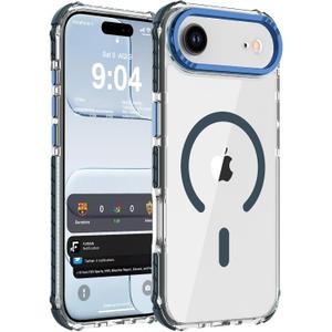 DEERLAMN Strong Magnetic Case for iPhone Air 6.5-Inch,[Compatible with Magsafe][Military Grade Drop Protection] Clear Slim Shockproof Protective Phone Cover-Transparent+Blue