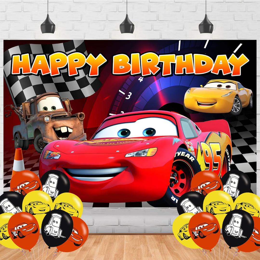 Cartoon Car Birthday Decorations,Anime Backdrops for Party Decorations Supplies,Cartoon Car Happy Birthday Banner Backdrop for Party Supplies (5x3ft)